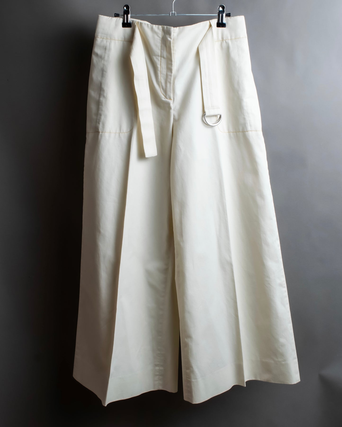 "MAISON MARGIELA" Wide flare silhouette belted cotton linen pants