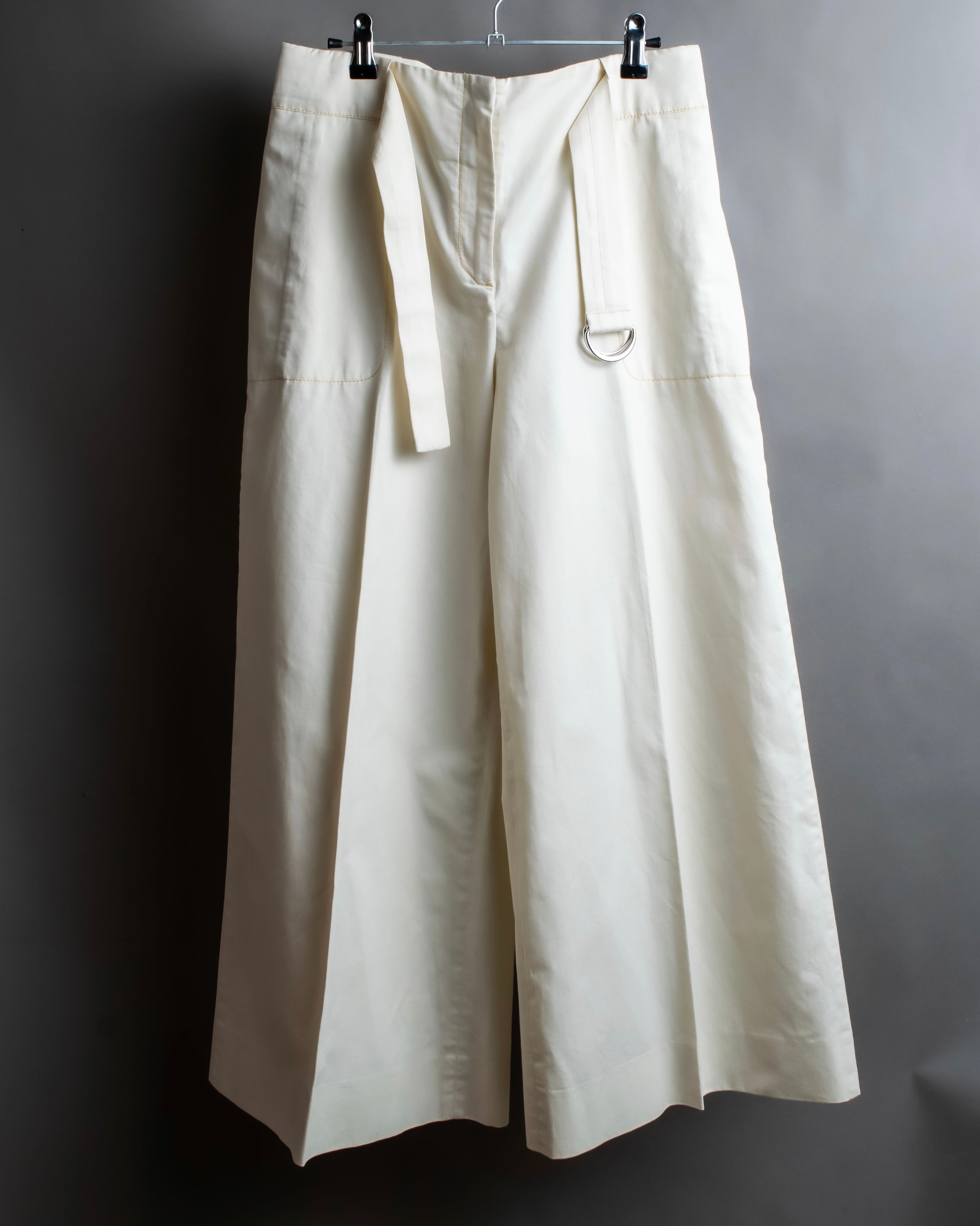 "MAISON MARGIELA" Wide flare silhouette belted cotton linen pants