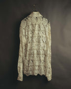 -SPECIAL- "CHANEL" 10's-20's Embellished floral lace and pearl check oversized shirt
