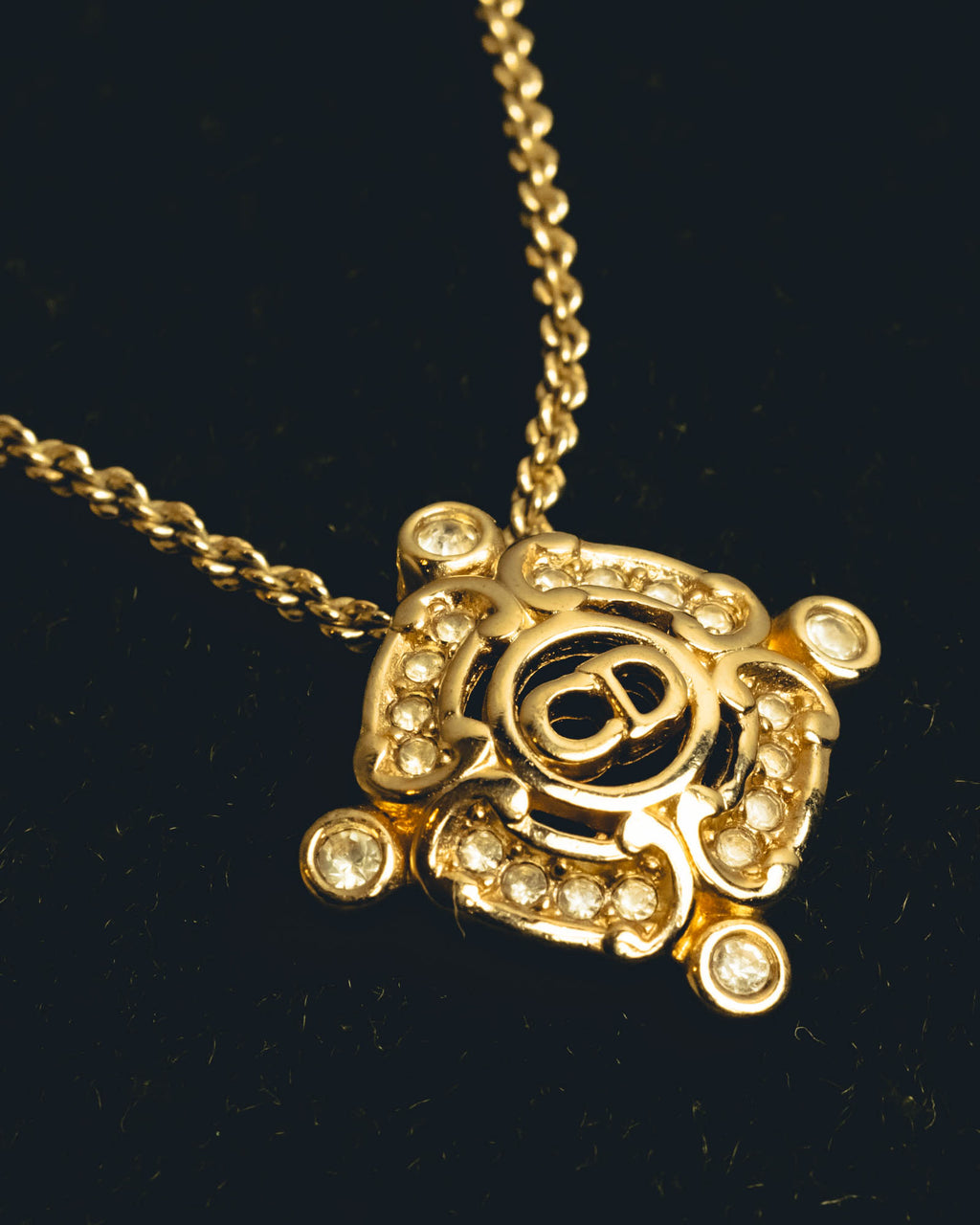 "Christian Dior" 90's-00's Crystal cd logo pendant necklace