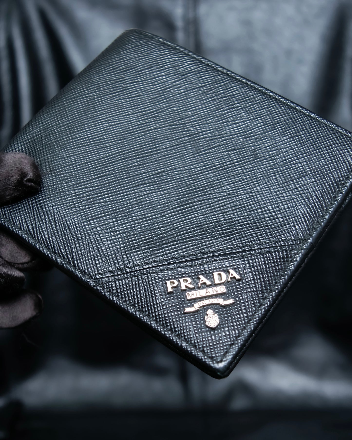 “Prada” Saffiano leather triangle logo wallet