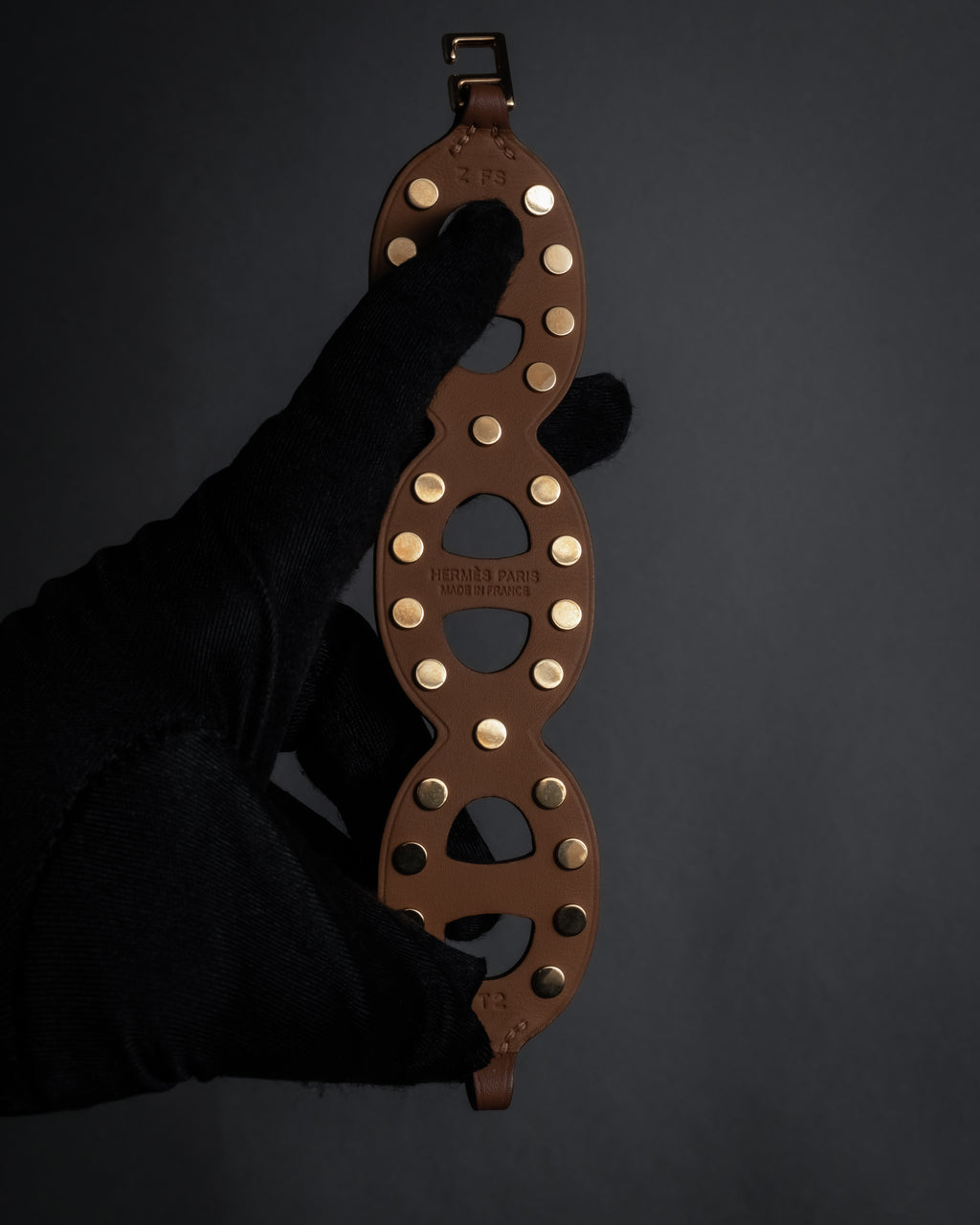 "HERMES" Chaine d'Ancre motif studs leather bracelet
