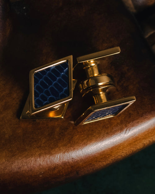 "HERMES" 90’s-00’s diamond inlay lizard cufflinks