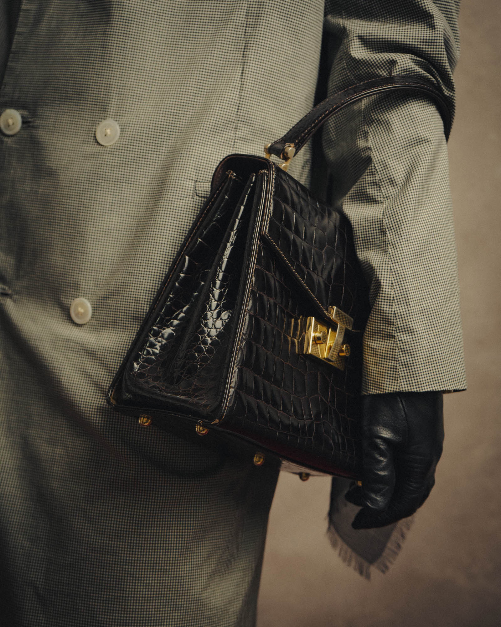 -SPECIAL- "TIFFANY & CO." 70's-80's Shiny crocodile top handle bag