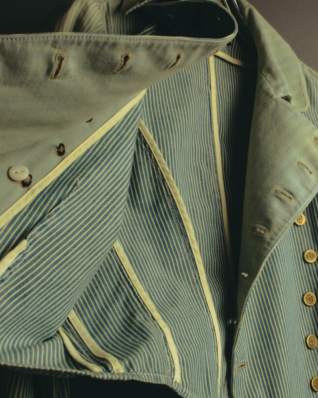 -SPECIAL- "Ralph Lauren" 00's Hickory stripe cotton double-breasted marine jacket