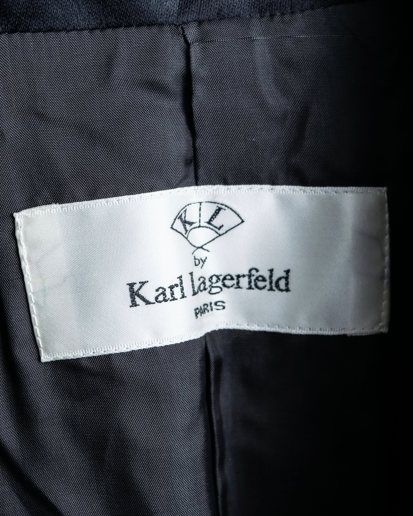 "Karl Lagerfeld" Front ribbon design separate fabric switching long tailored jacket