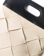 BOTTEGA VENETA/ Maxi Intrecciato Slip Canvas & Leather Handbag Beige & Black