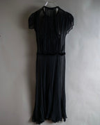 "PRADA" Gathered ribbon design puff sleeve dress