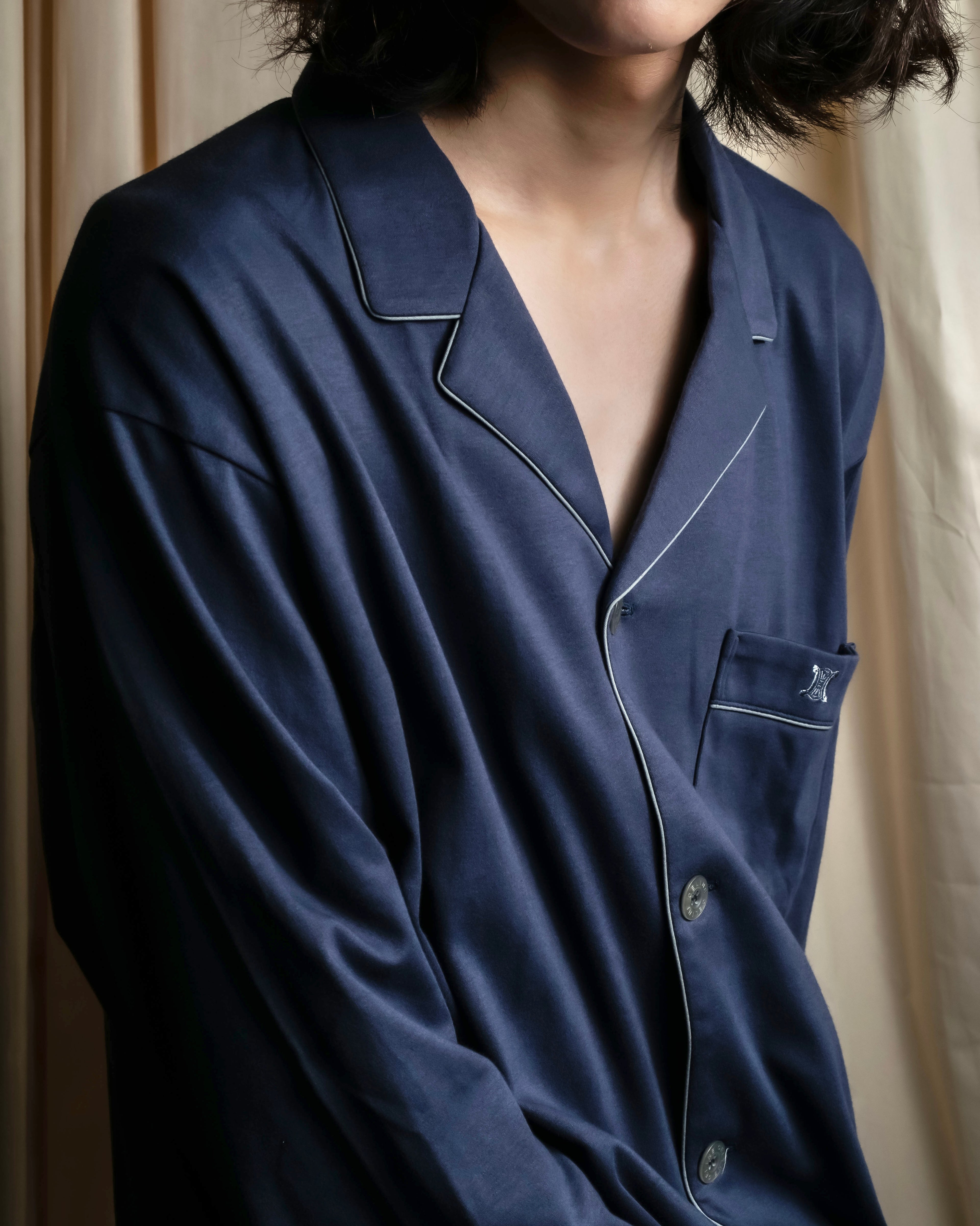 "CELINE" Piping design blue pajama set up