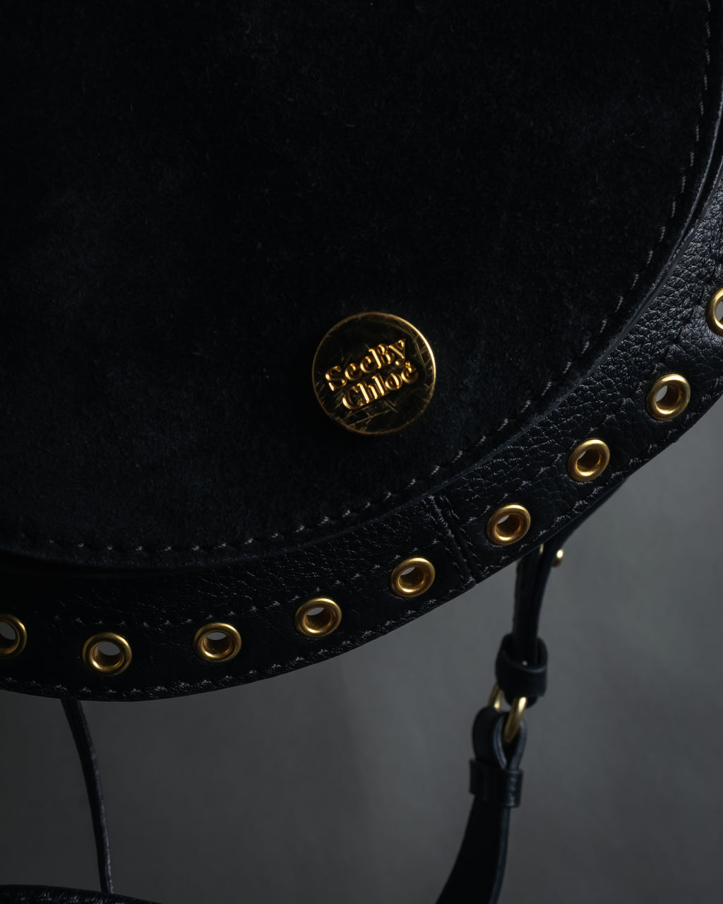 "See by Chloé" Half-moon grommet-detail suede shoulder bag