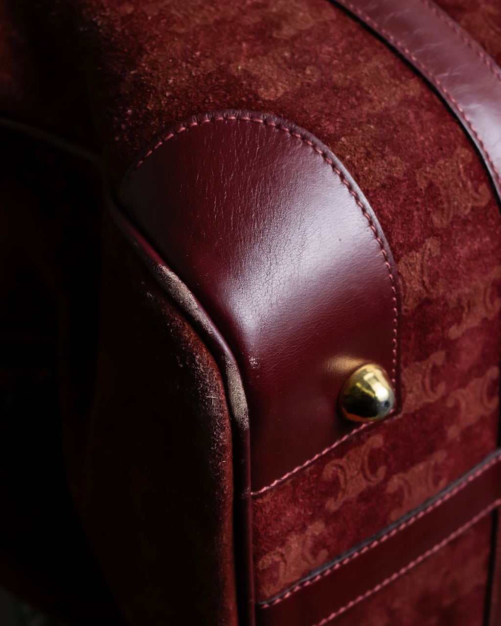 "CELINE" Triomphe motif Bordeaux color suede boston bag