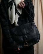 "Ralph Lauren" Saddle＆stirrup motif grained leather shoulder bag