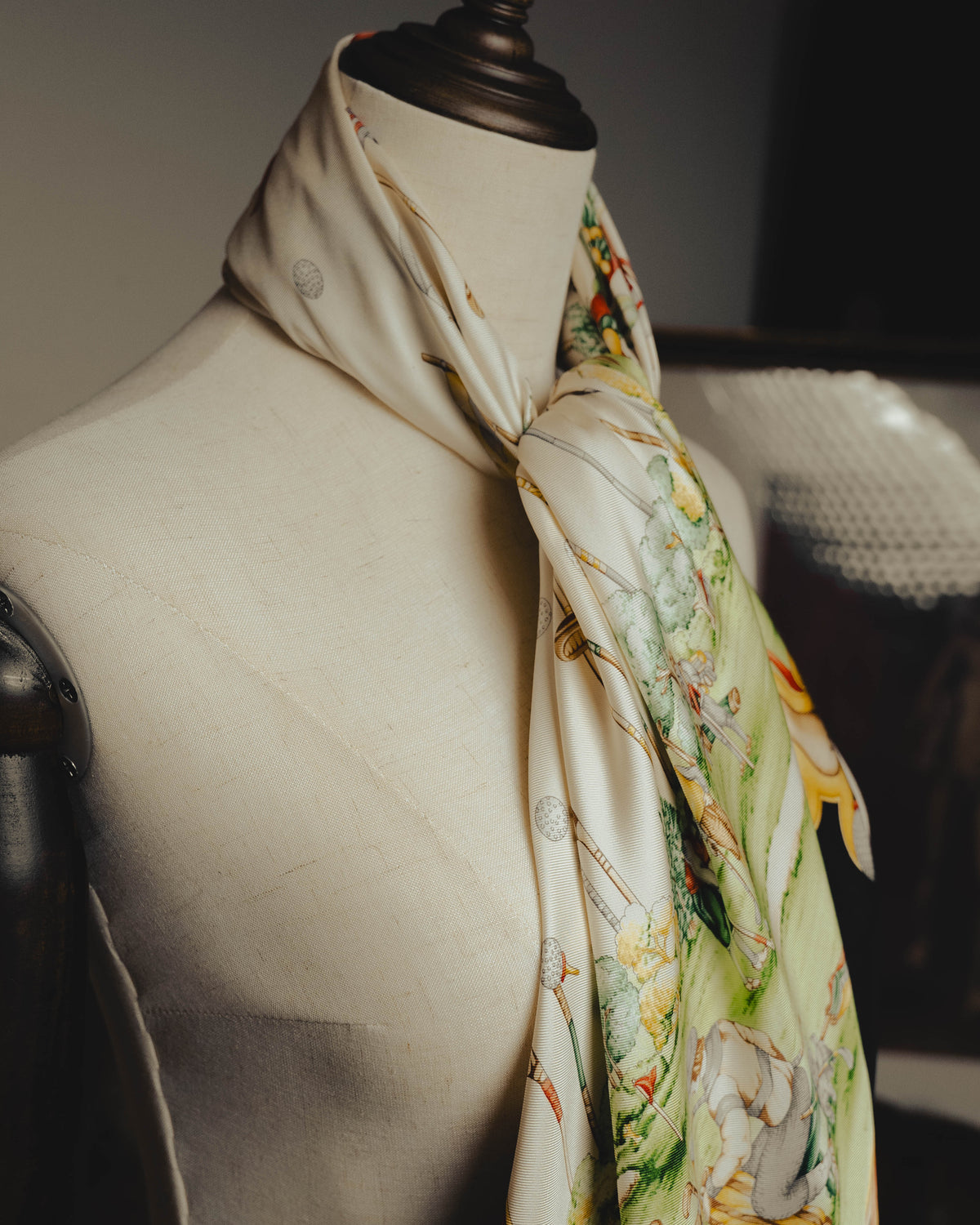 “Salvatore Ferragamo” 80’s-90’s Golf motif silk twill scarf