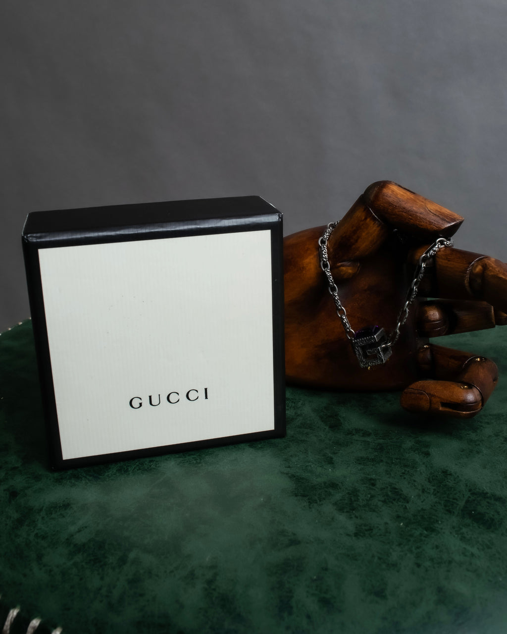 "GUCCI" Color stone motif silver chain necklace