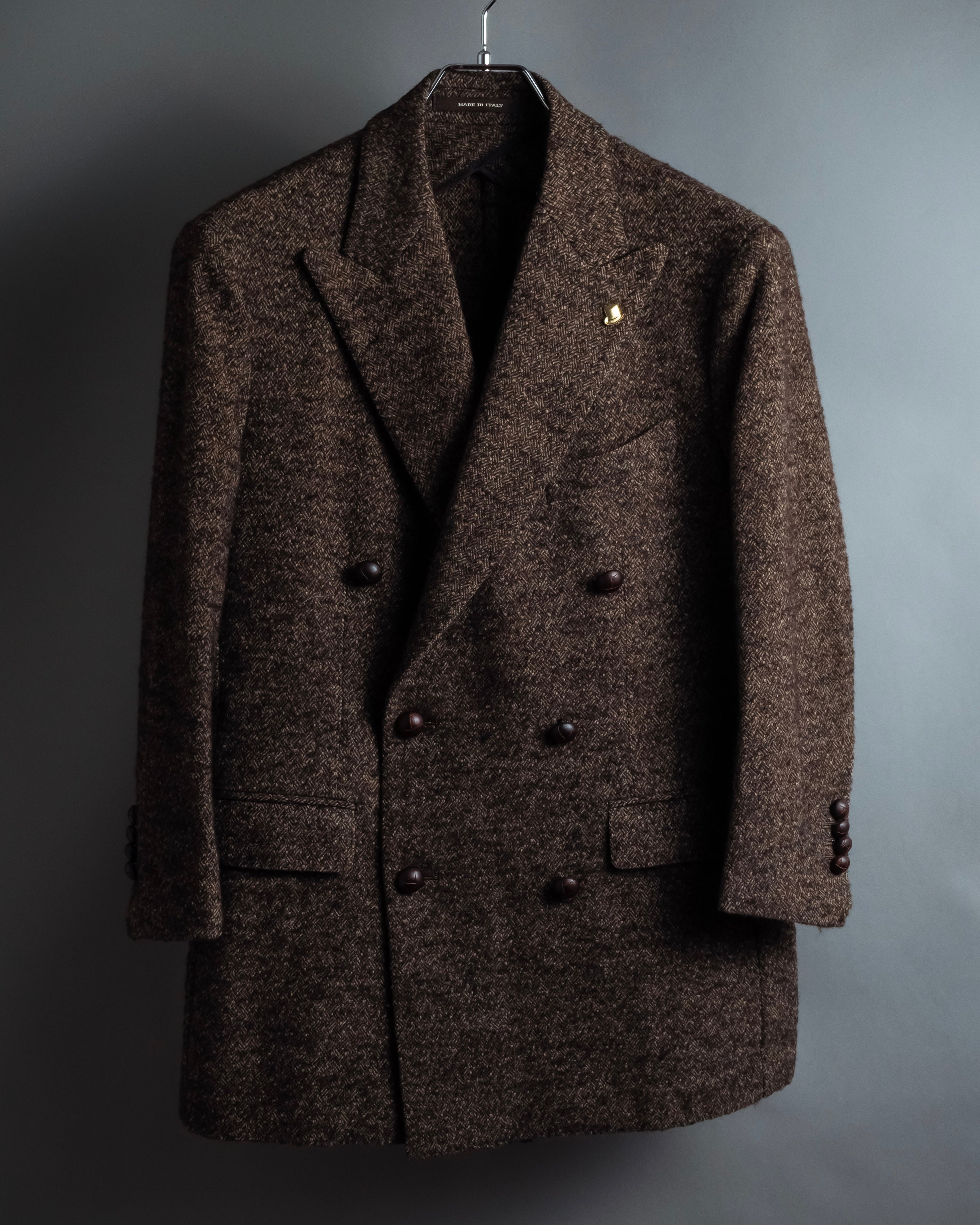 "TAGLIATORE" Hat motif pins design mixed tweed tailored jacket