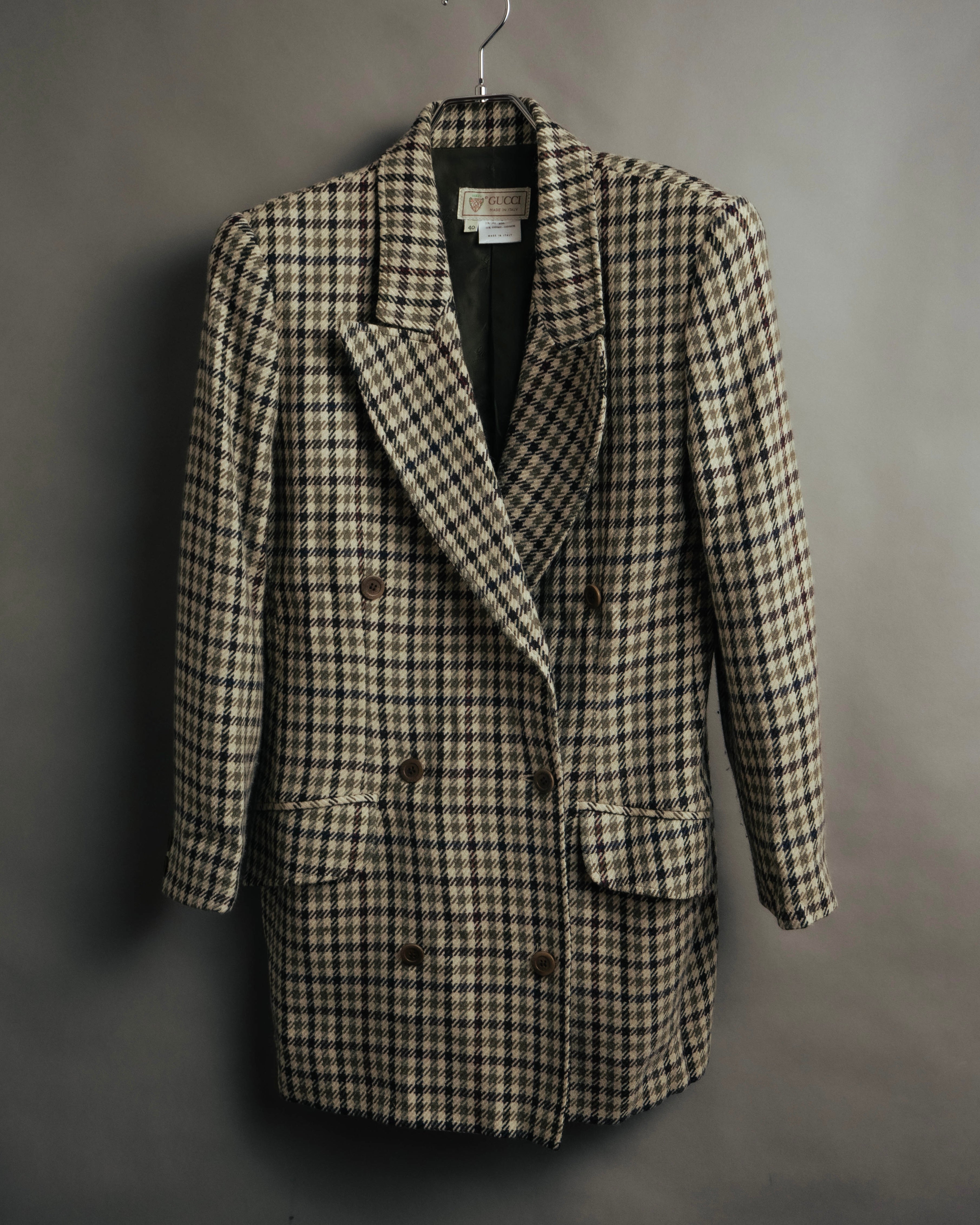 "GUCCI" 80's-early 90's Checked wool cashmere double-breasted jacket