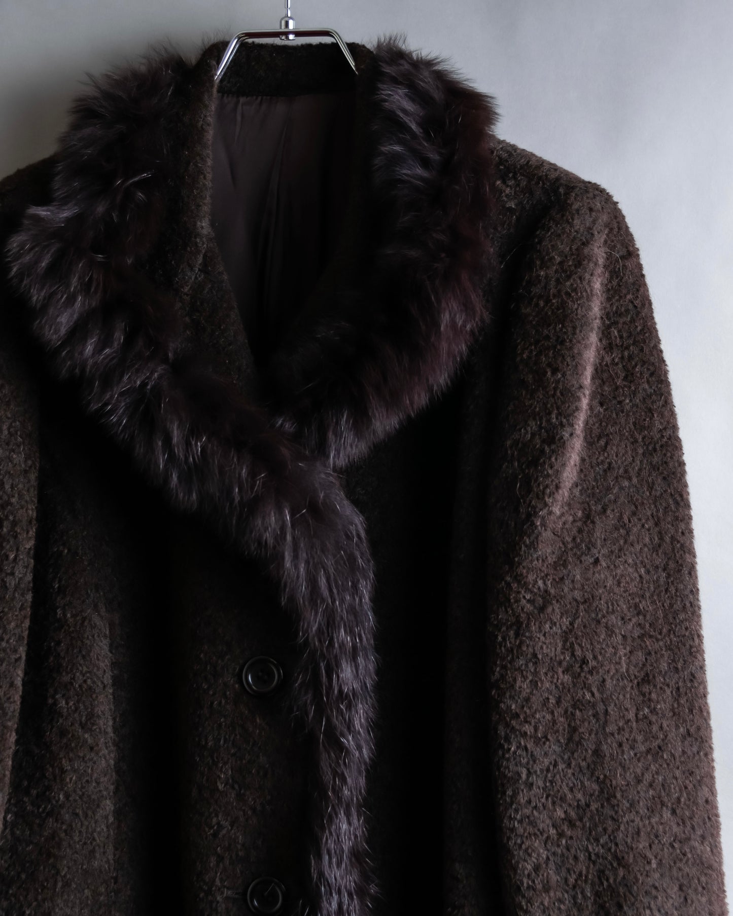 Vintage blue fox fur docking alpaca blend long coat