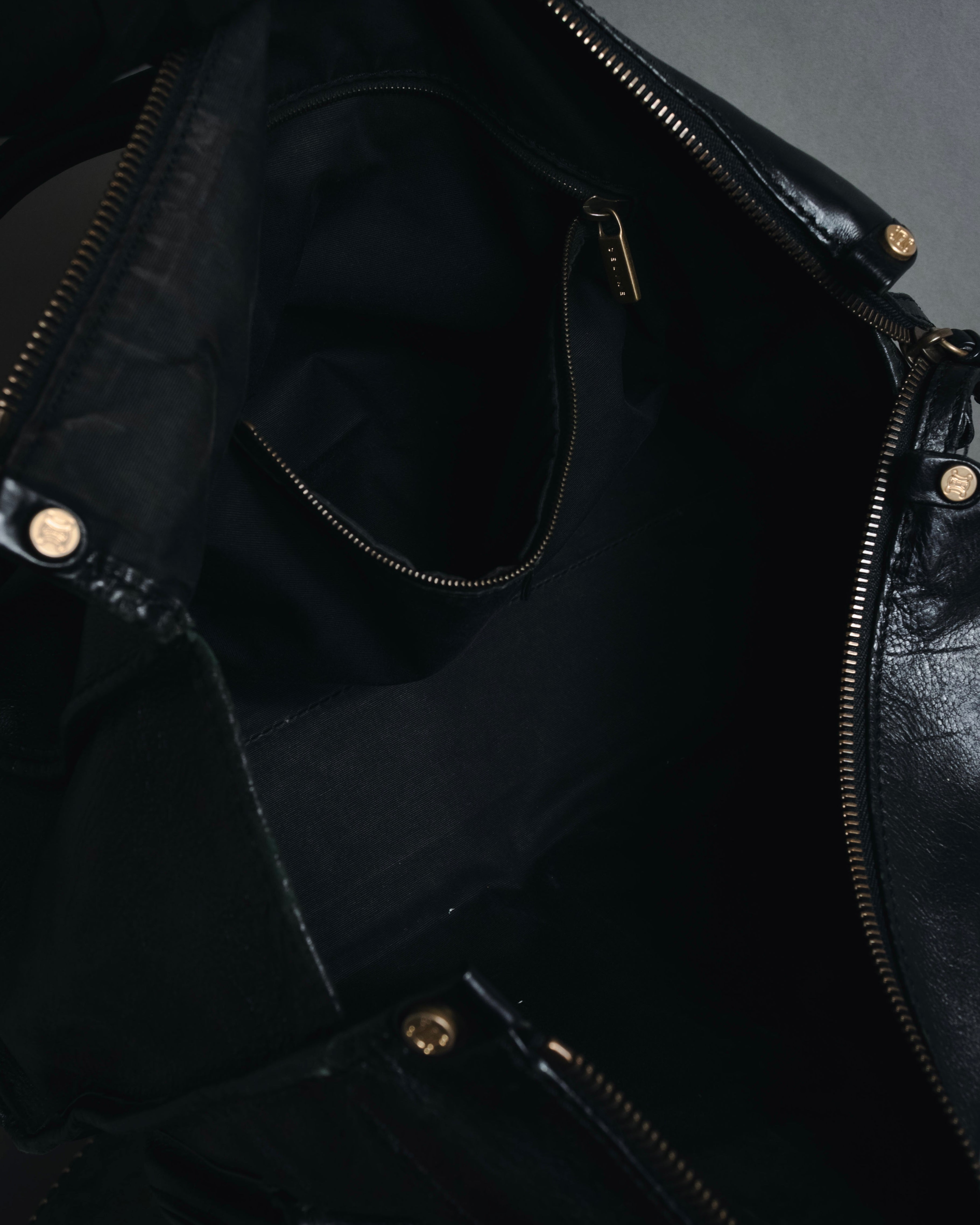"CELINE" Leather double-pocket ring-hardware shoulder bag