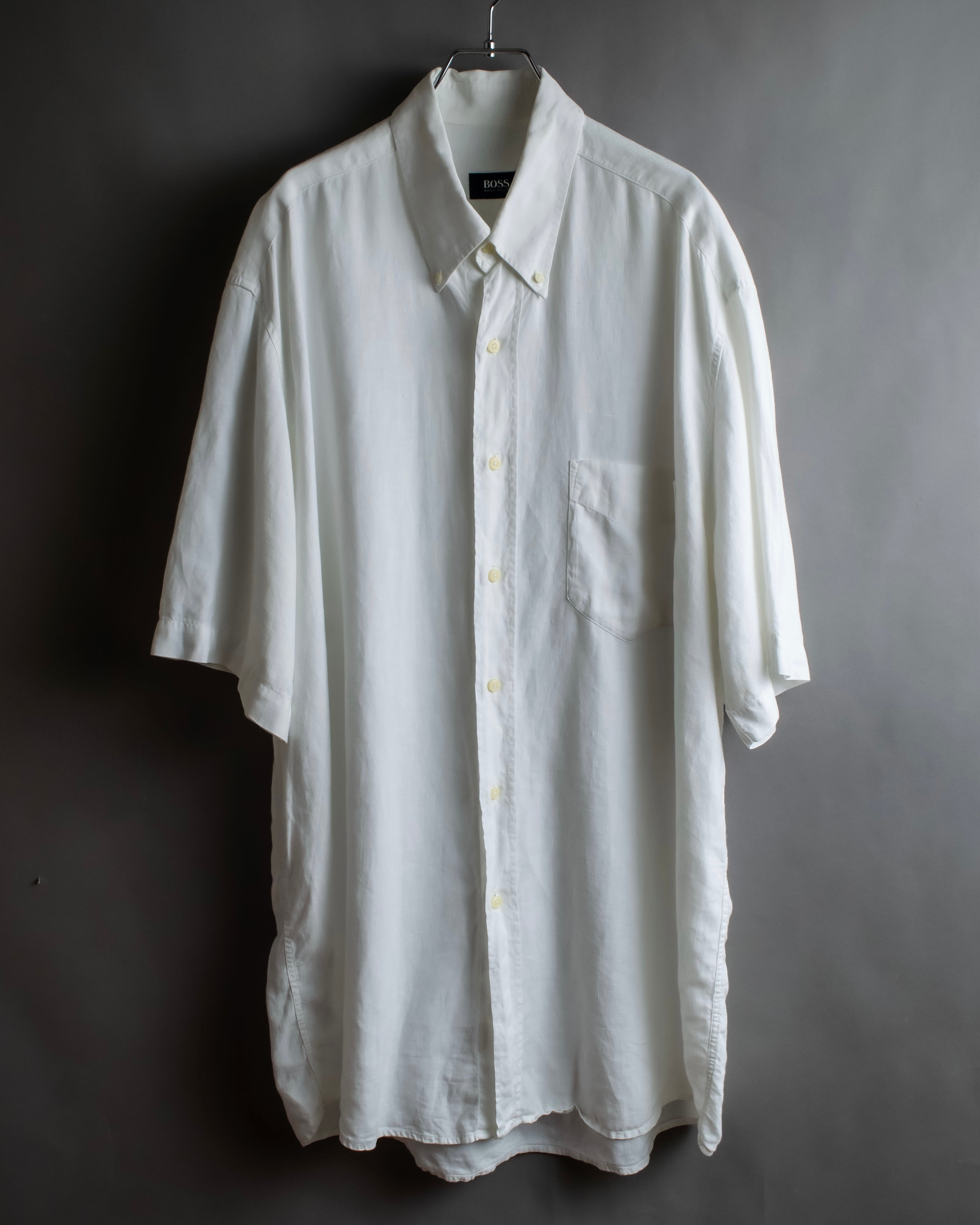 "HUGO BOSS" Linen oversized half sleeve button down shirt