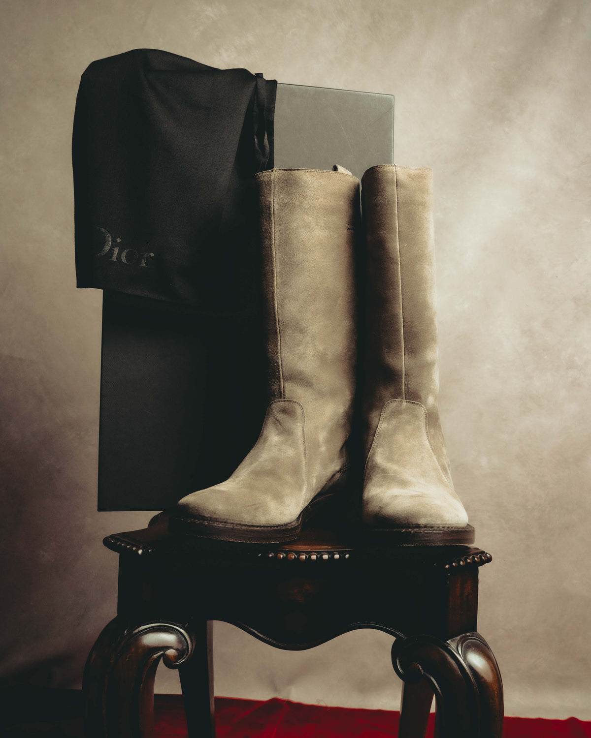 -SPECIAL- “Dior” 00’s Taupe suede square toe riding boots
