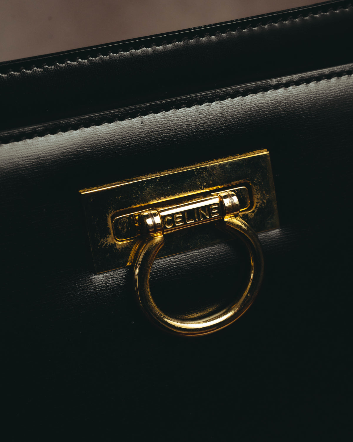 "CELINE" 70's-80's Structured leather top handle handbag