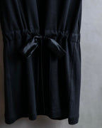 "Christian Dior" Satin ribbon waist detail hooded dress