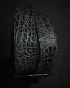 "DOLCE & GABBANA" 2003-08 Distressed croc-embossed hammered buckle belt