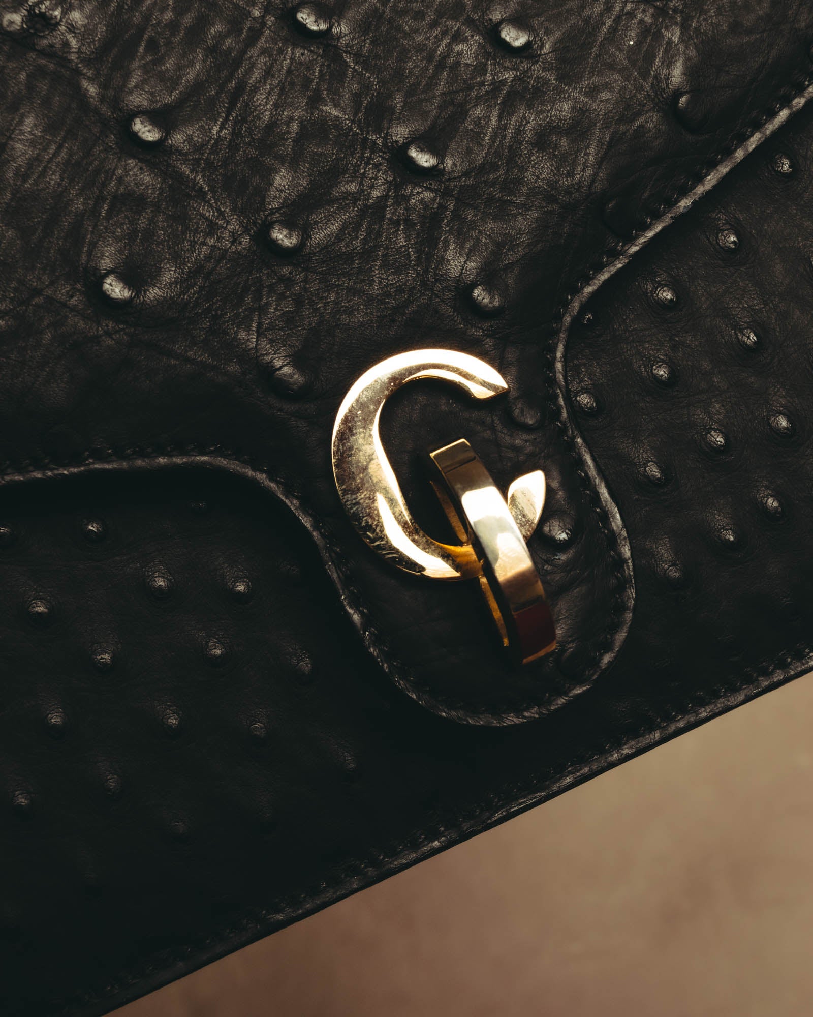 "Christian Dior" 70's-80's Ostrich textured leather handbag