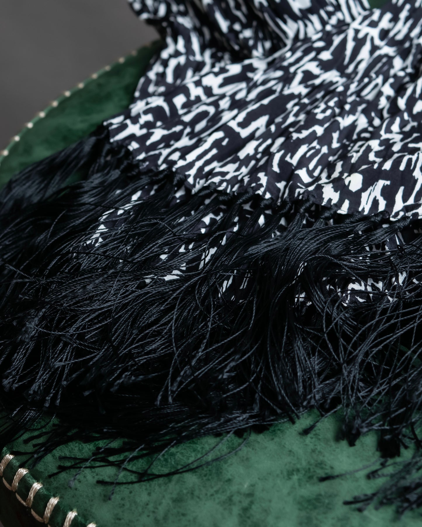 "Saint Laurent Paris" Abstract animal print pleated fringe muffler