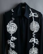 Vintage double zip ribbon flower design sheer jacket