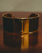 “GUCCI” 90’s-00’s Lizard-embossed leather horsebit cuff bracelet