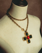 –SPECIAL– "CHANEL" 80's Gripoix Byzantine cross pendant necklace