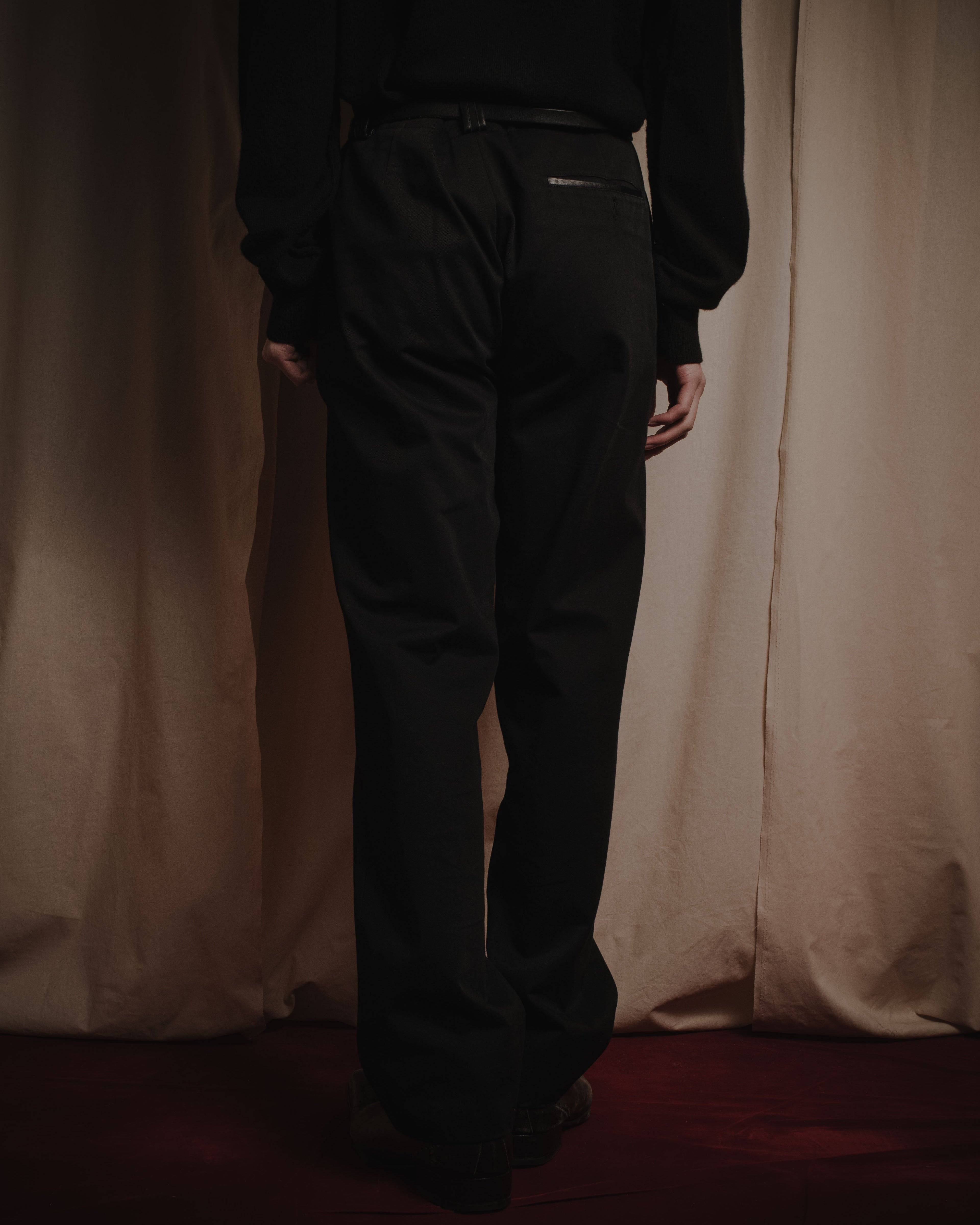 "HERMES" 00’s high density cotton twill lamb leather accents pants