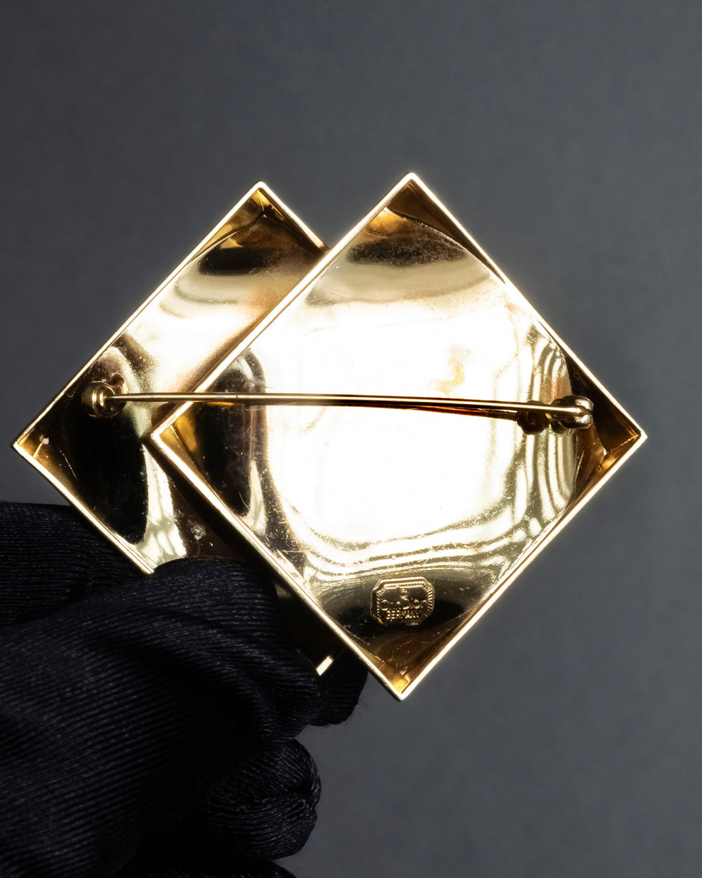 "Christian Dior" Double square design gold brooch