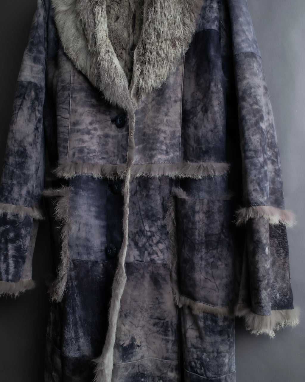 Fur switching design suede long coat