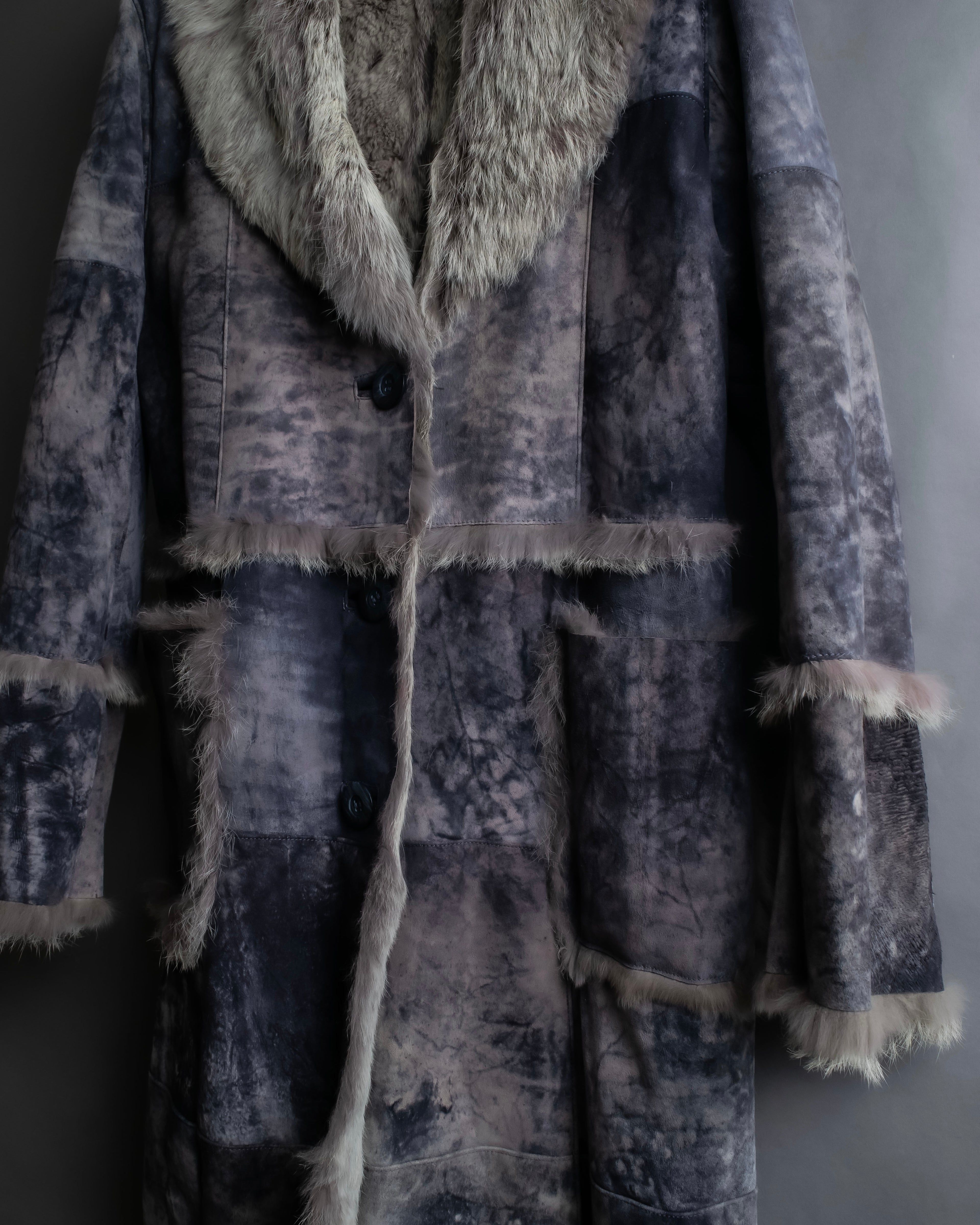 Fur switching design suede long coat