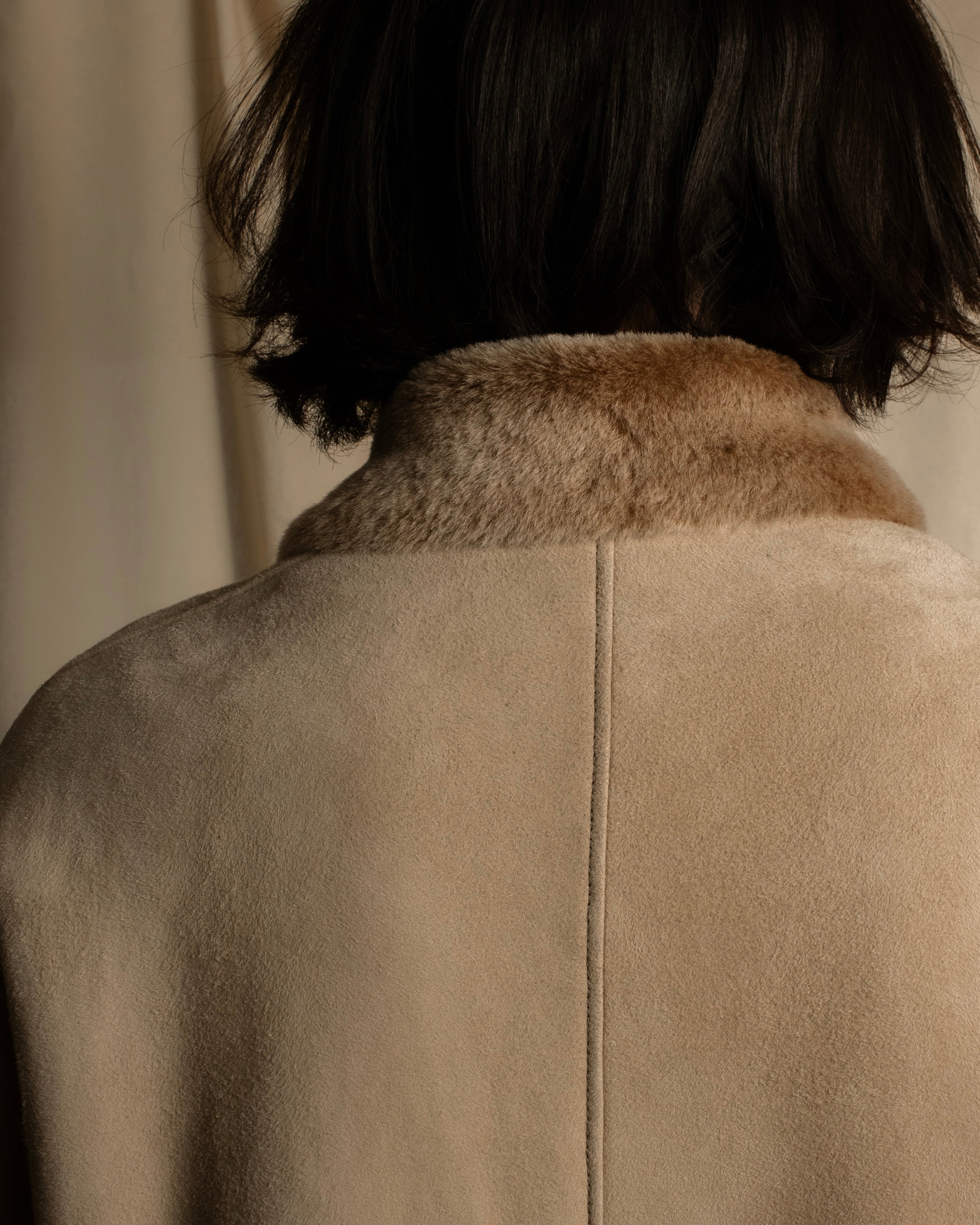 -SPECIAL- "LOEWE" 90's-10's Fur collar cordero lambskin long coat