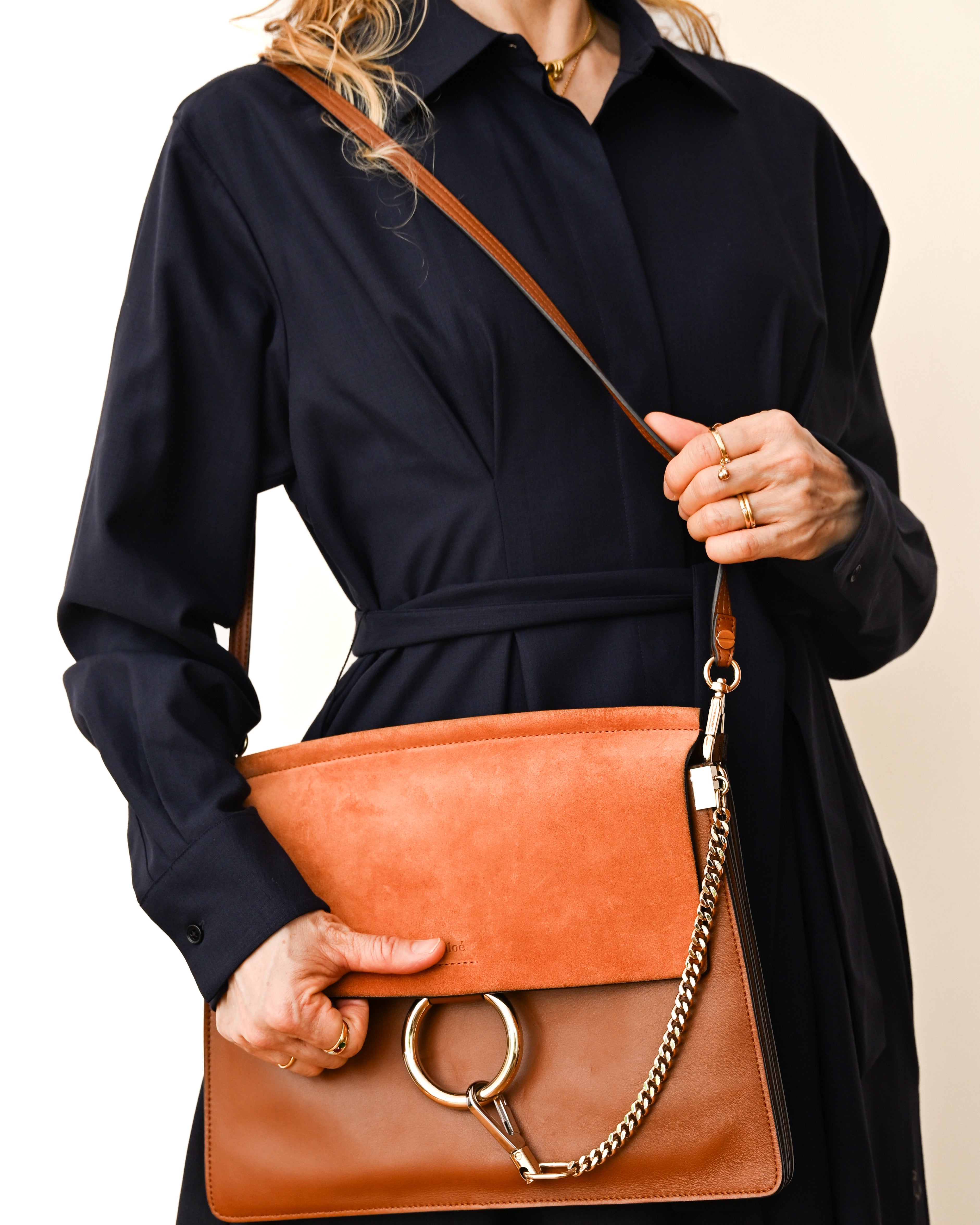 Chloe by Clare Waight Keller/ 2015 “Faye” Beautiful Suede Calf Skin Shoulder Bag Brown