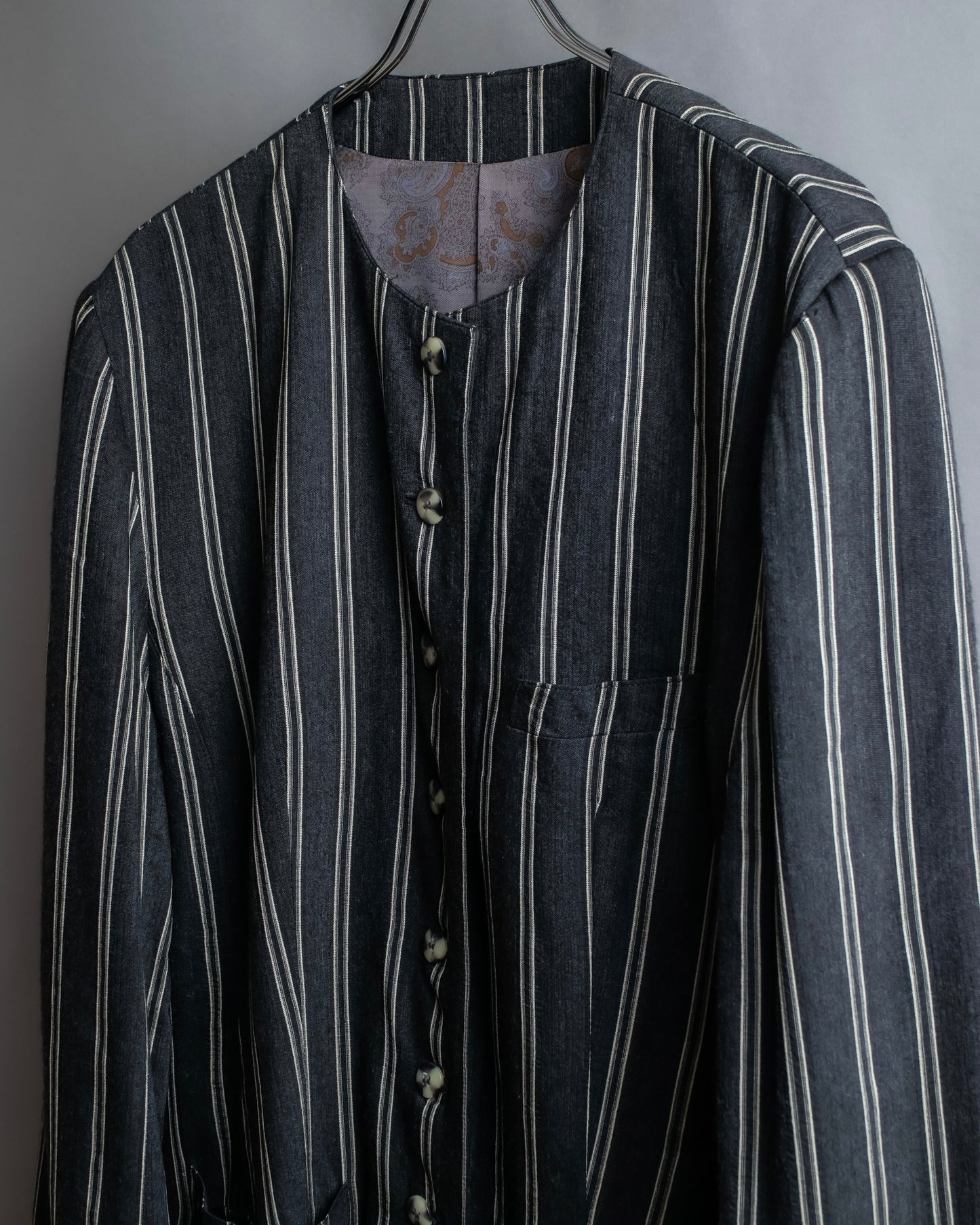 "Vintage multi stripe collarless jacket"