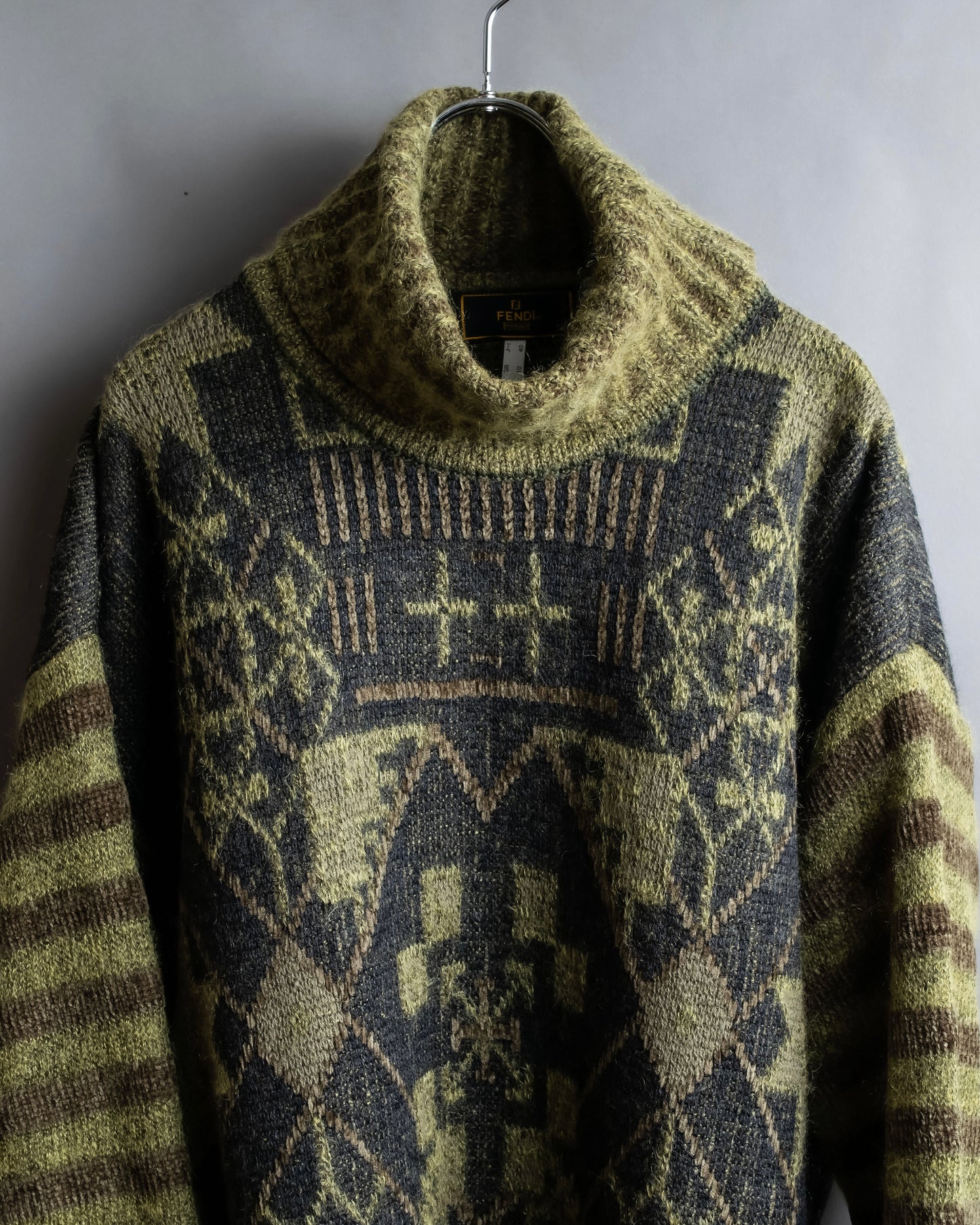 "FENDI" Artistic all over print oversized turtleneck knit