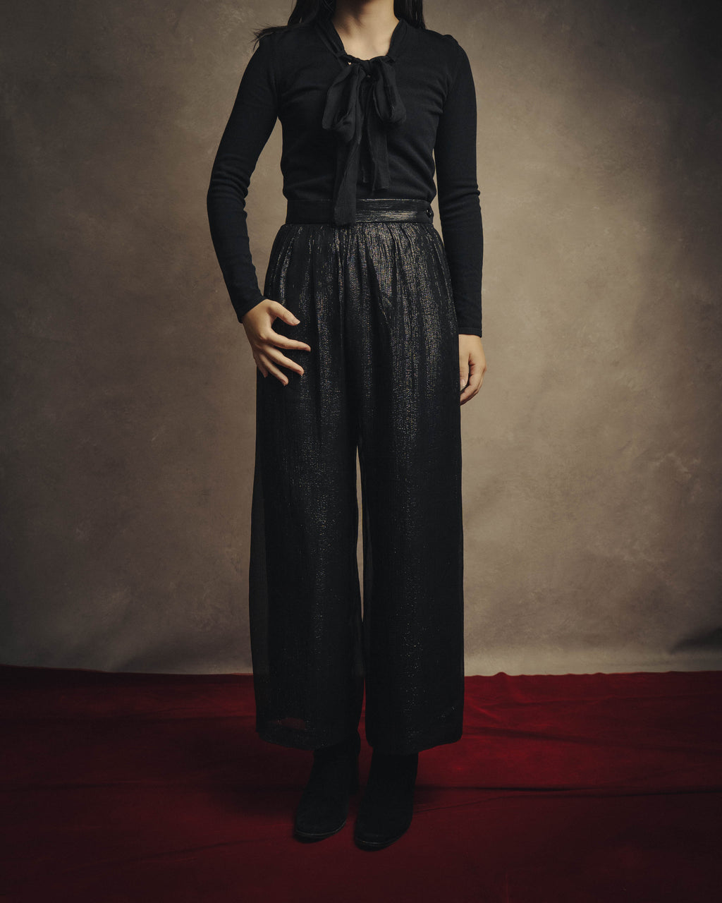 -SPECIAL- "Christian Dior" 00's Metallic silk blend fluid wide-leg trousers