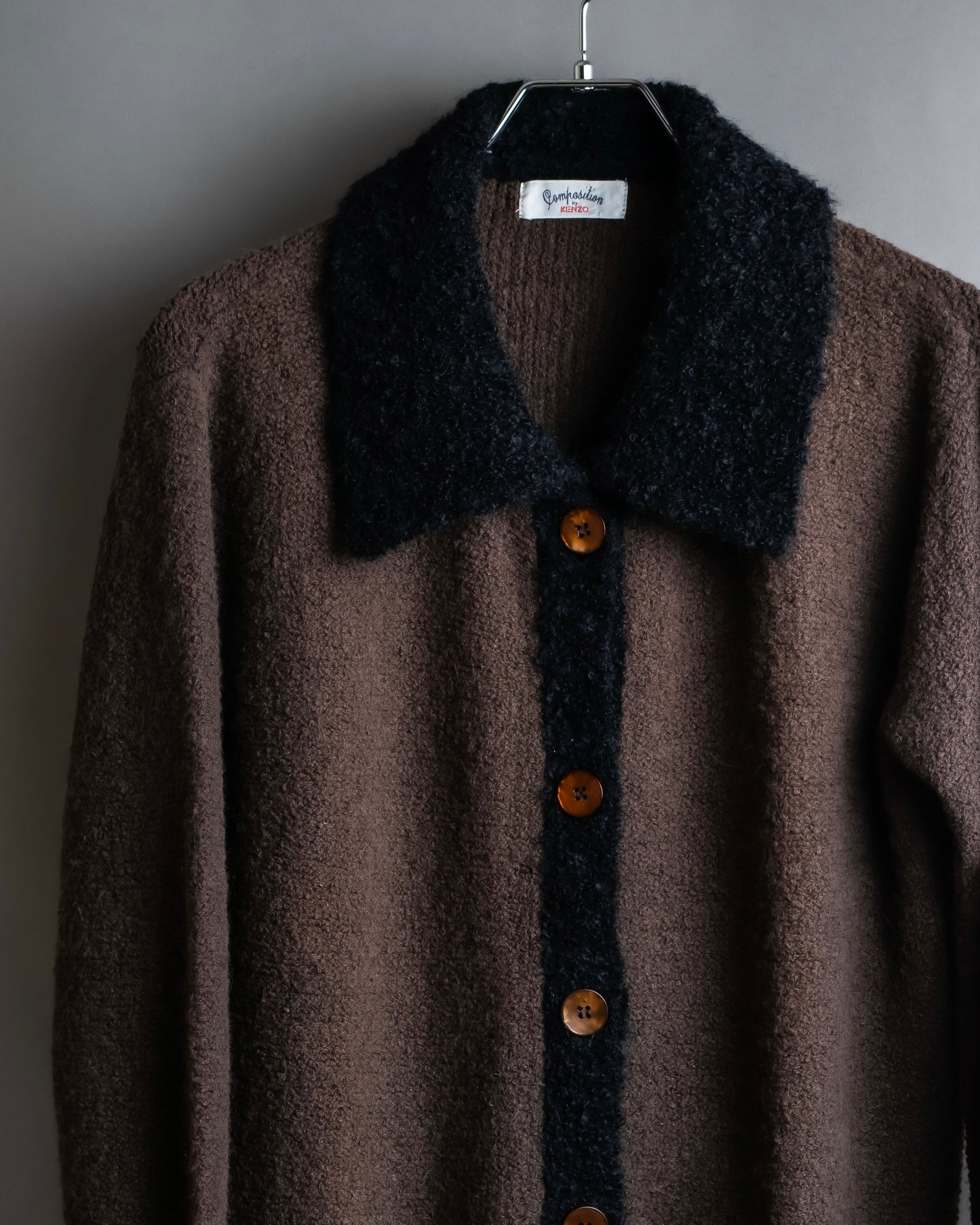 "Composition by KENZO" Fuzzy material cleric design knit coat