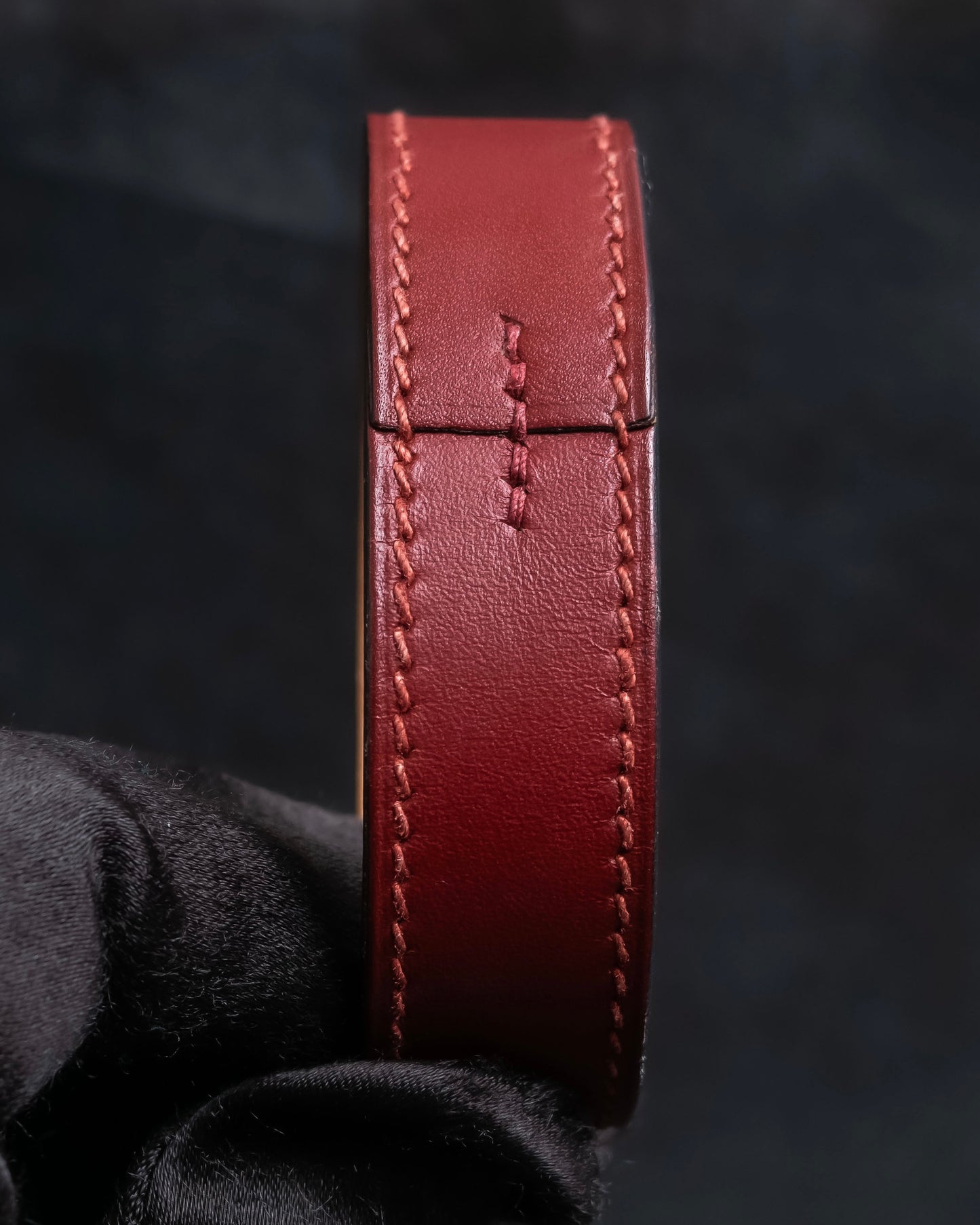 "HERMES" Margiela period burgundy leather bracelet