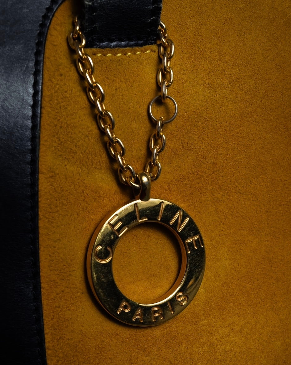 "CELINE" Circle charm design suede one-handle bag