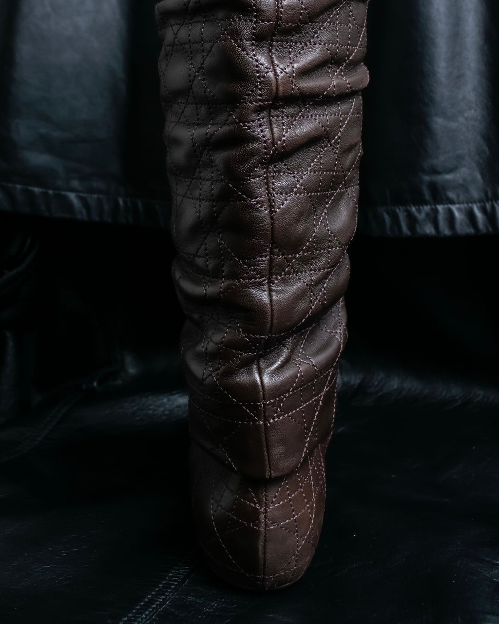 “Christian Dior” Brown Cannage leather long boots