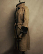 “LOEWE” 70’s-early 90’s Suede shearling belted long coat