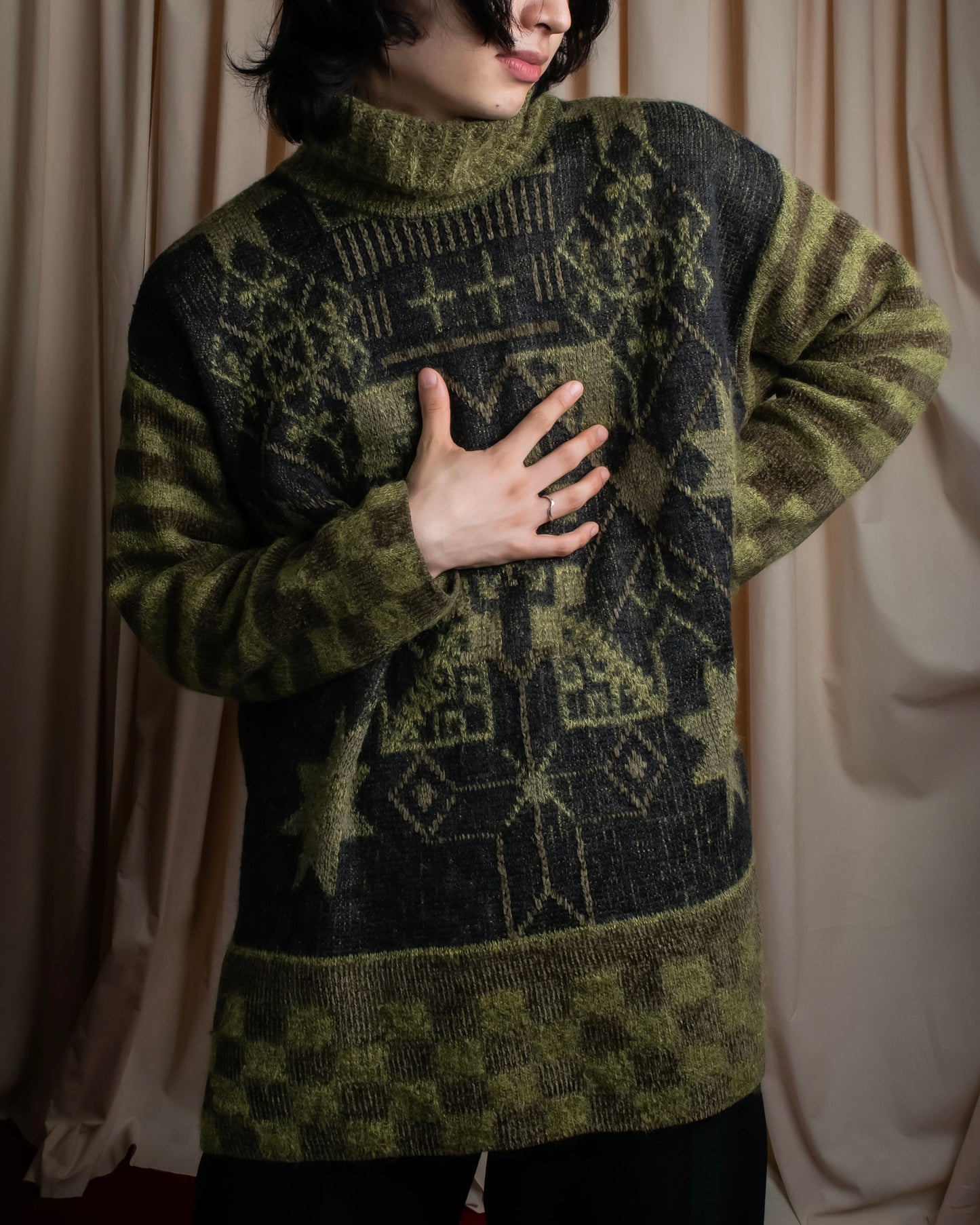 "FENDI" Artistic all over print oversized turtleneck knit