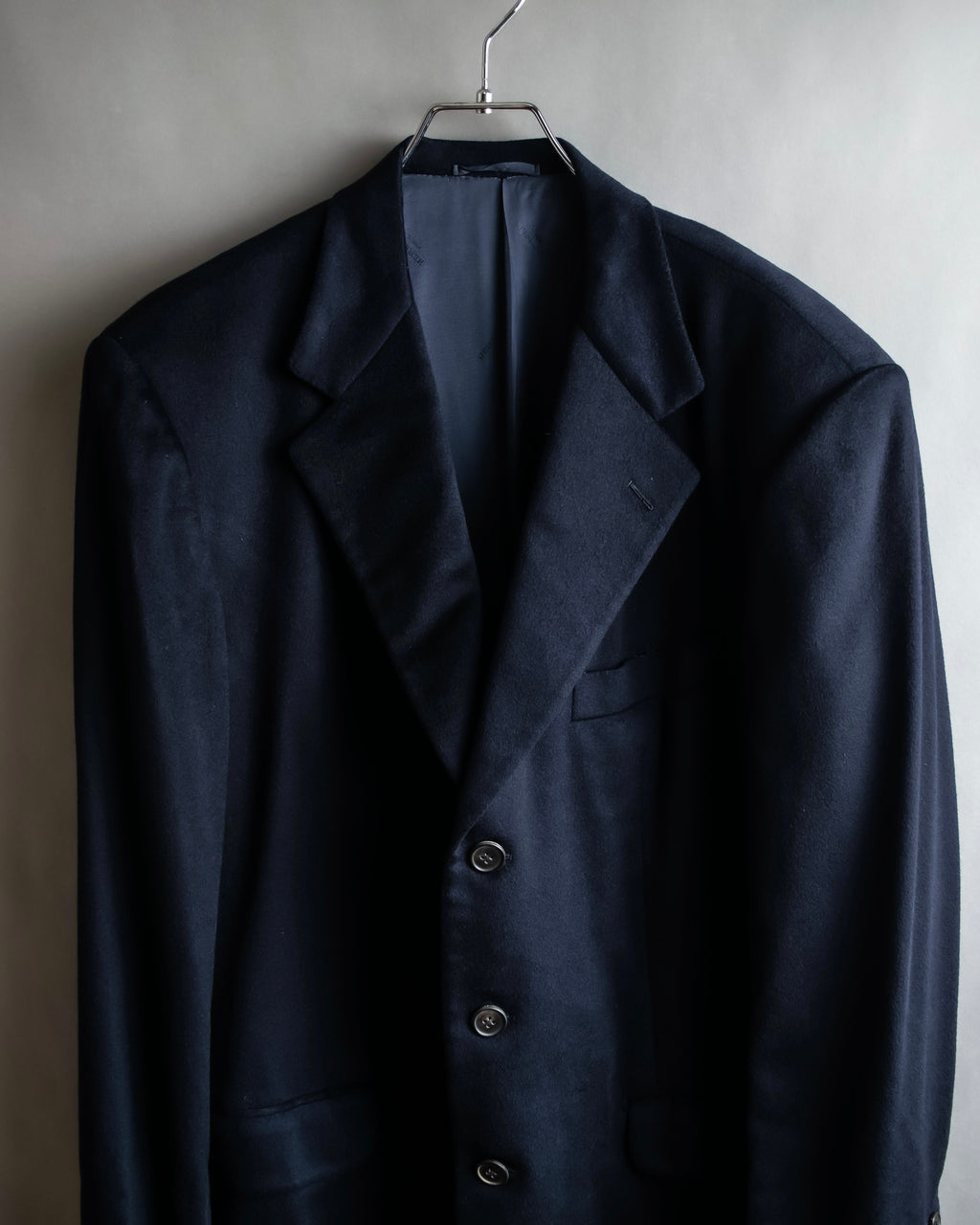 "HERMES" 90's Pure cashmere navy blue tailored jacket