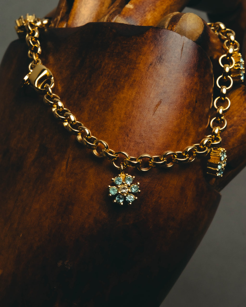 "Christian Dior" 00's-10's Floral rhinestone charm bracelet