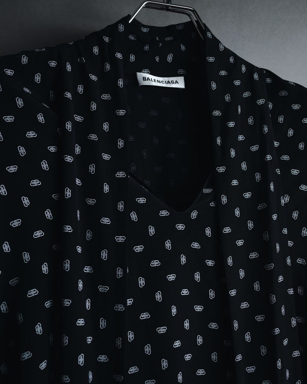 "BALENCIAGA" All-over Logo Bow-Tie Blouse